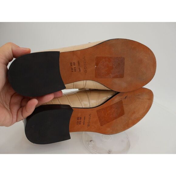 Vince Naomi Croc Embossed Leather Loafer Size 9.5 Beige Block Heel Slip on Shoes - Picture 6 of 11